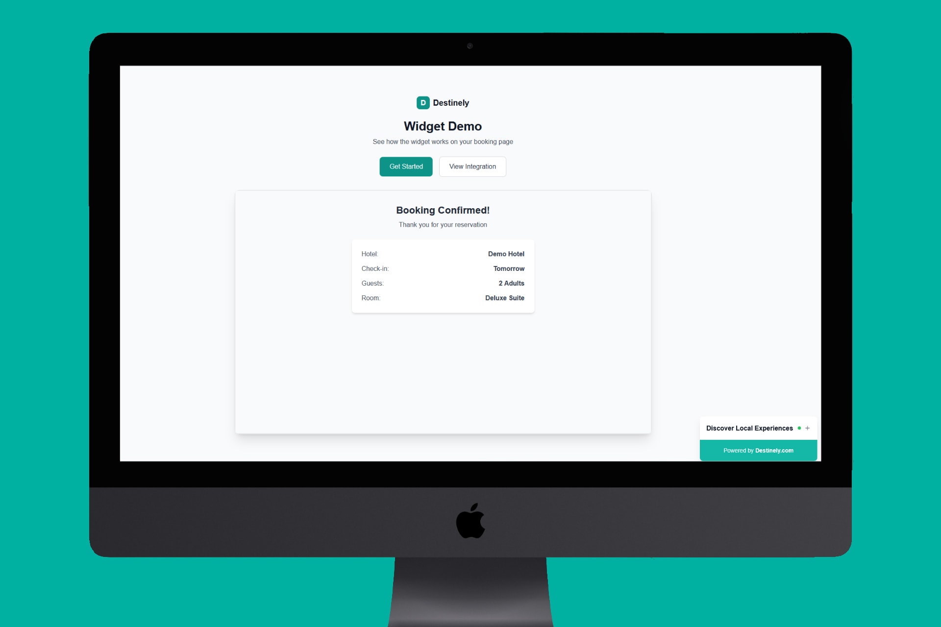 Destinely widget on laptop showing closed state